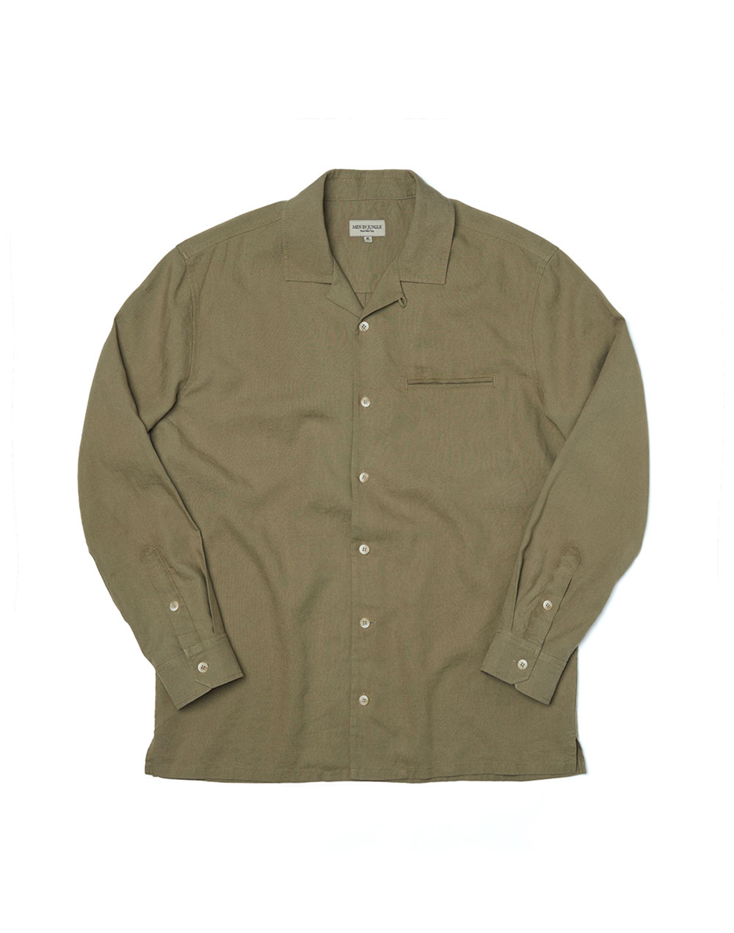 [MIJ] Positano Linen Open Collar Shirts - Olive
